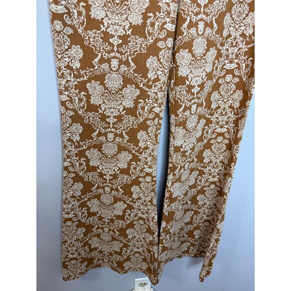 Anthropologie Knit Flare Pants Pull-on Tan Stretch Boho Festival Concert  L New - Picture 7 of 15